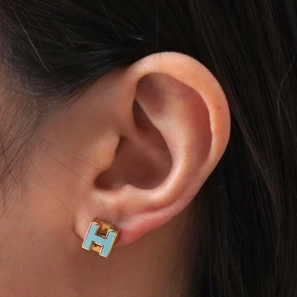 エルメス カージュドアッシュ Hキューブ ピアス ゴールド / ブルー - NEWSED