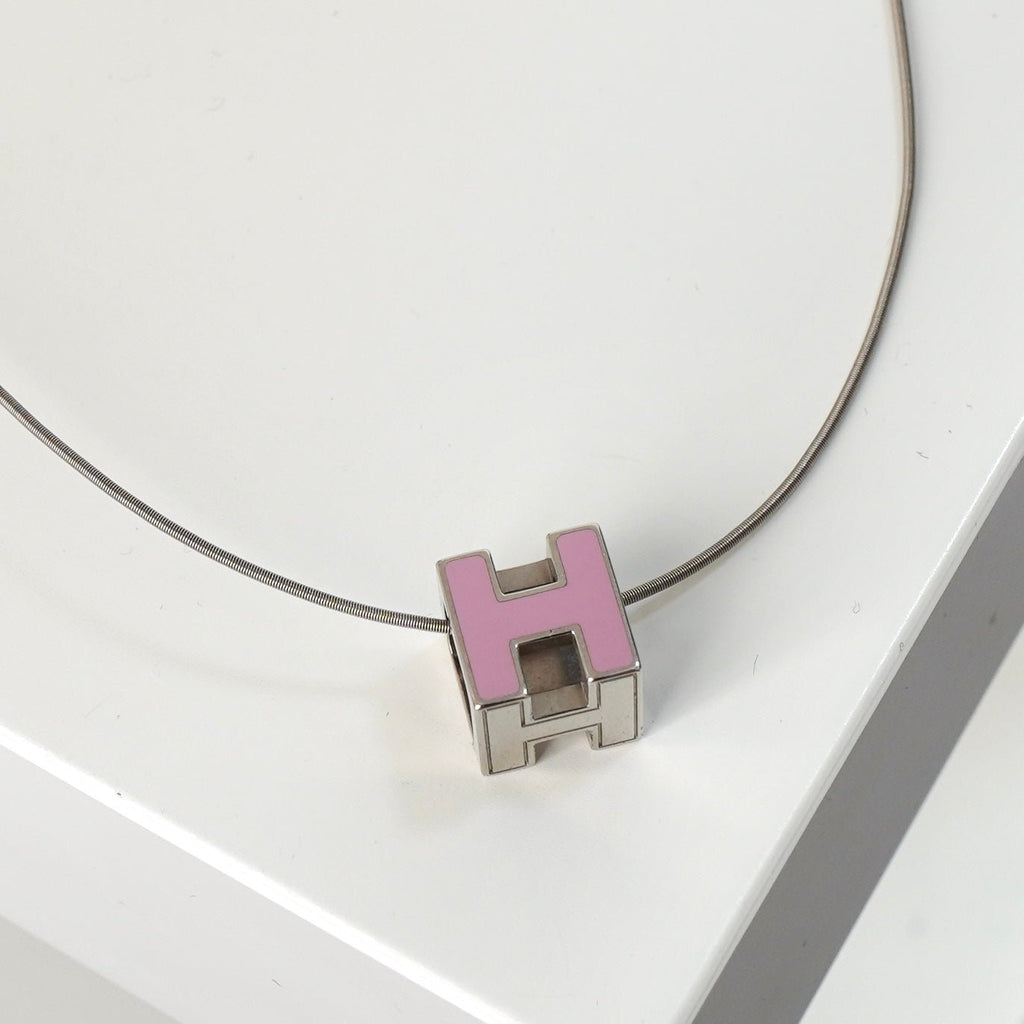 エルメス カージュドアッシュ  Hキューブ ネックレス シルバー / ピンク