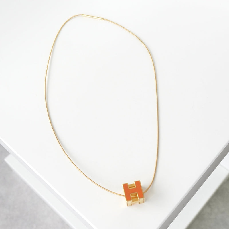 エルメス カージュドアッシュ Hキューブ ネックレス GP / オレンジ - NEWSED