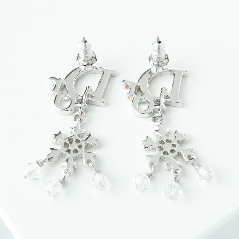 ディオール ロゴ ラインストーン スノー クリスタル ピアス シルバー