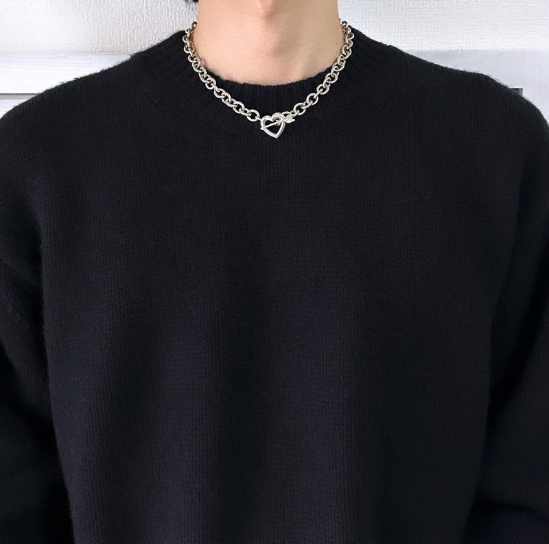 Heart × Arrow Silver Anchor Necklace - NEWSED