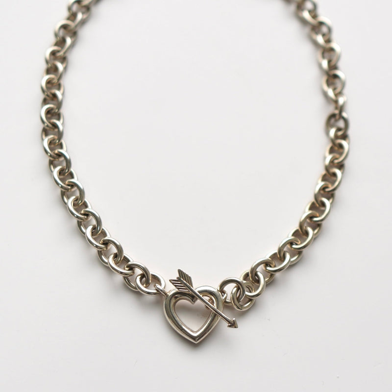 Heart × Arrow Silver Anchor Necklace - NEWSED