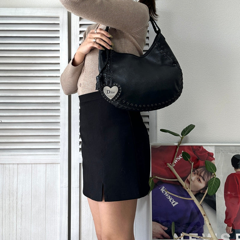 Heart Motif Logo Strap Leather One Shoulder Bag - NEWSED