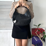 Heart Motif Logo Strap Leather One Shoulder Bag - NEWSED