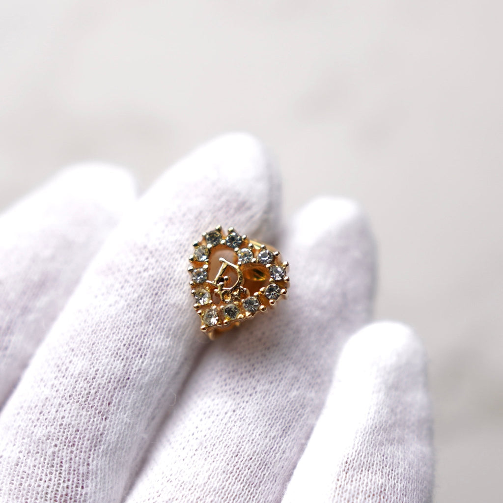 Heart Motif Rhinestone Gold Earring