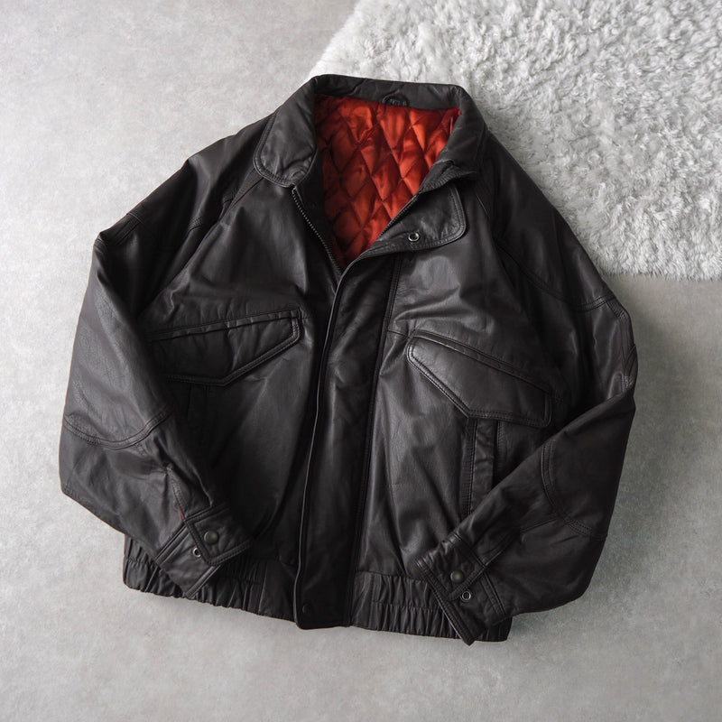 High Neck Leather Blouson - NEWSED