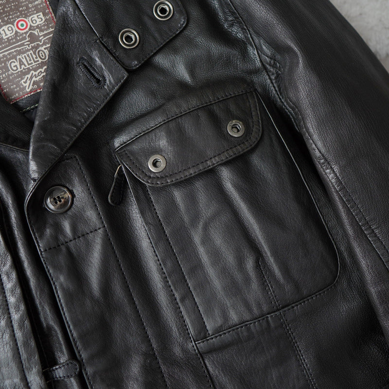 High - neck Leather Jacket - NEWSED