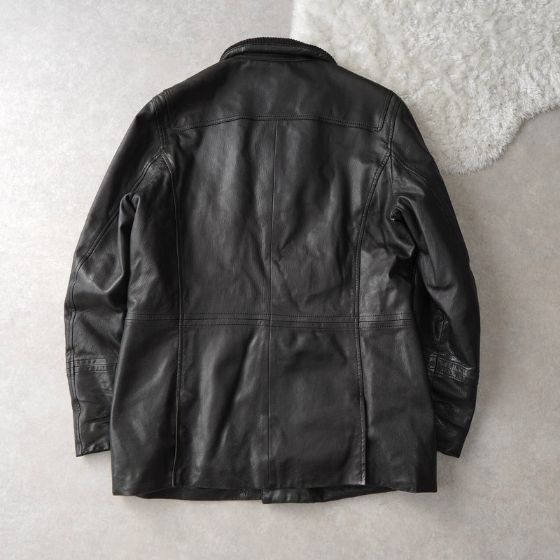 High - neck Leather Jacket - NEWSED