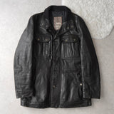 High - neck Leather Jacket - NEWSED