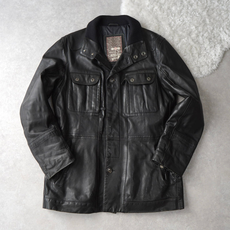 High - neck Leather Jacket - NEWSED