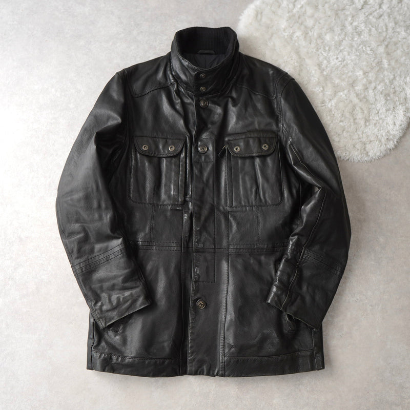 High - neck Leather Jacket - NEWSED