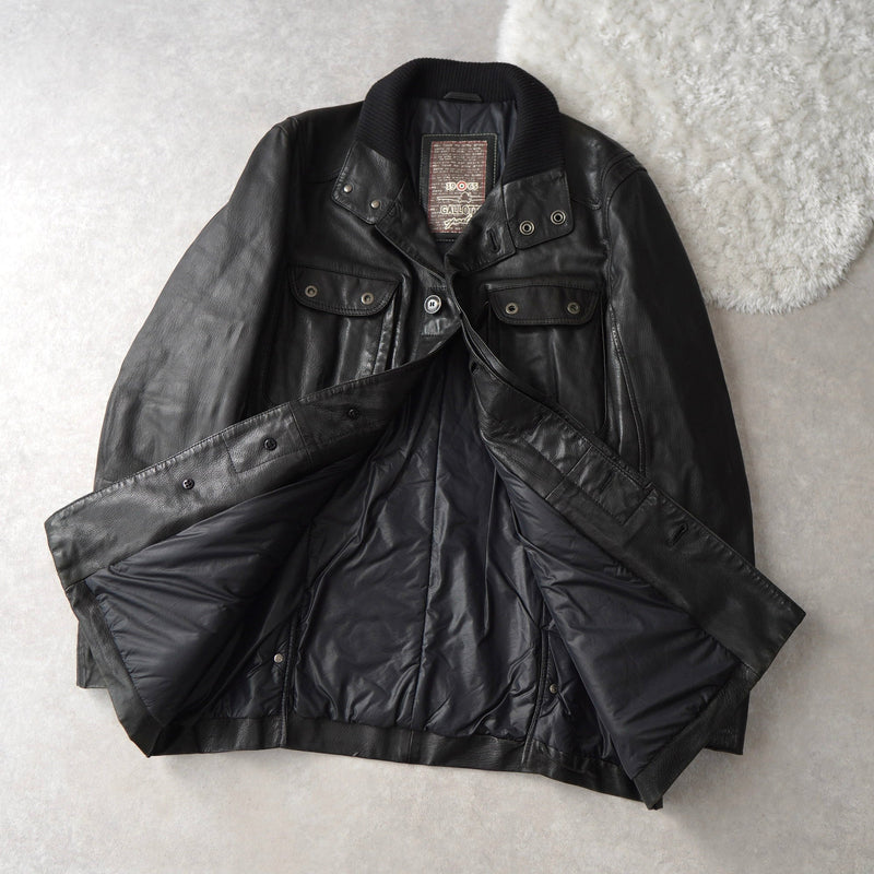 High - neck Leather Jacket - NEWSED