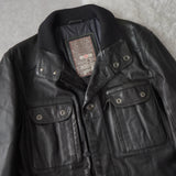 High - neck Leather Jacket - NEWSED