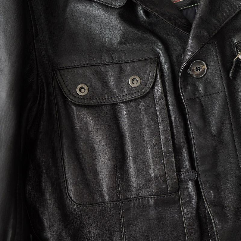 High - neck Leather Jacket - NEWSED