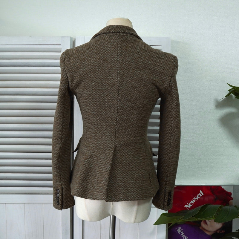 ポロ ラルフローレン シングル ツイード テーラードジャケット ブラウン レディース