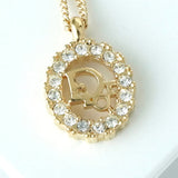 クリスチャン ディオール Diorロゴ オーバル ラインストーン ネックレス GPゴールド