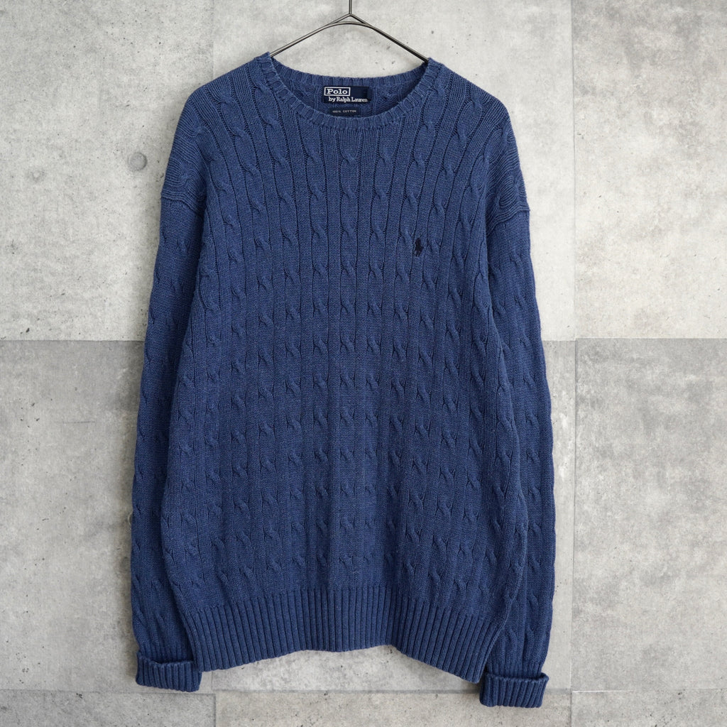 ポロ ラルフローレン ポニーロゴ ケーブル編み ニット ブルー