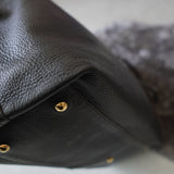 Black leather tote bag