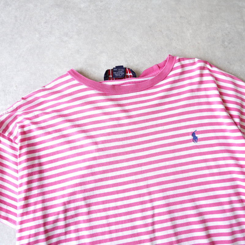 Logo embroidered striped tee shirt