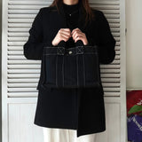 エルメス ドーヴィルPM キャンバス ハンドバッグ ブラック / ホワイトステッチ