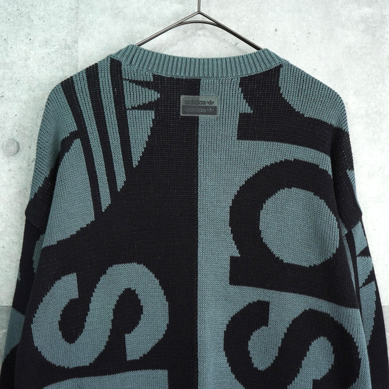アディダス トレフォイル ビッグロゴ 総柄 ニット グレー / ブラック