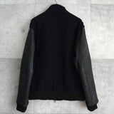 フレッドペリー ロゴ刺繍 レザー切り替え ウールブルゾン ブラック