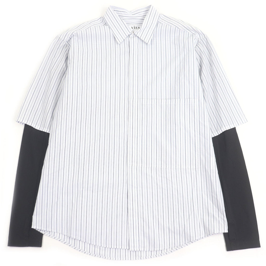 ヴィエン JERSEY SLEEVES SHIRT ストライプ柄 ドッキングデザイン 長袖シャツ ブルー M メンズ