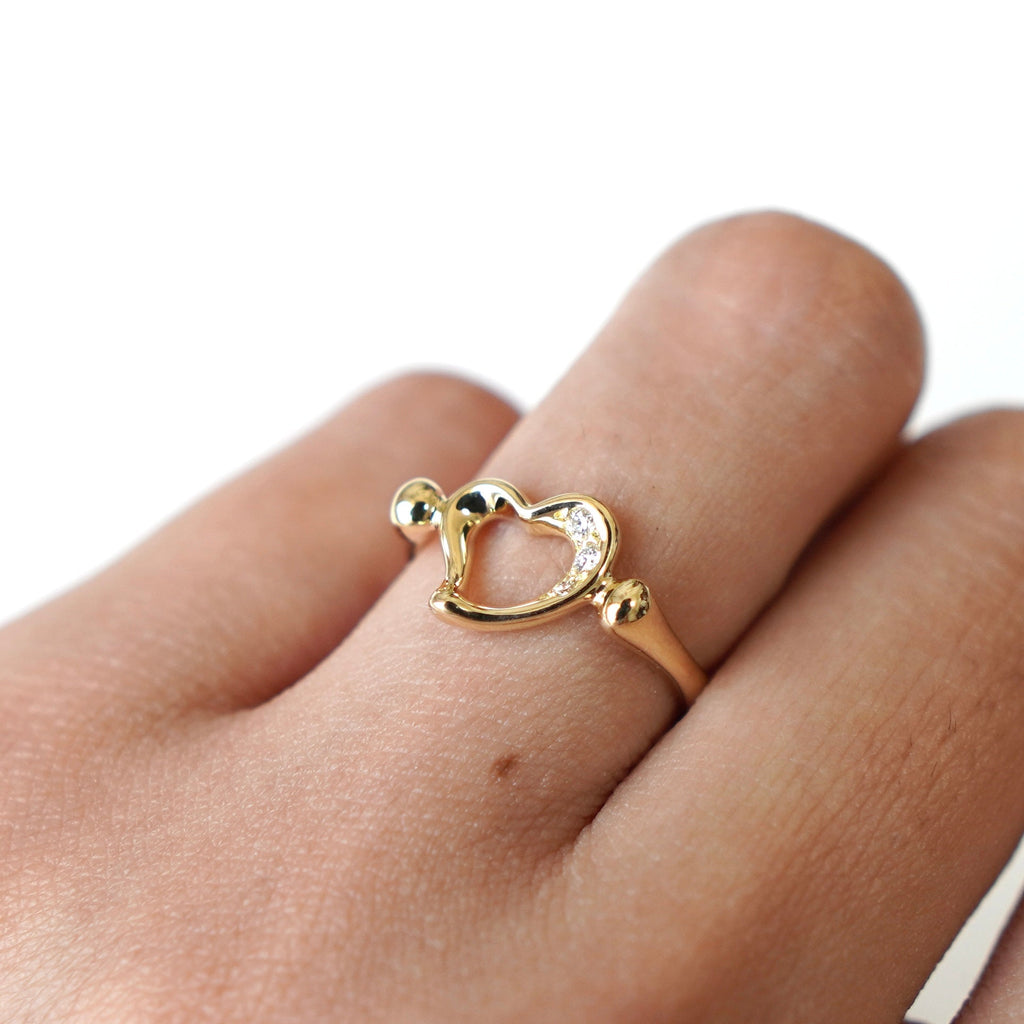 ティファニー オープンハート イエローゴールド K18 ダイヤ 指輪