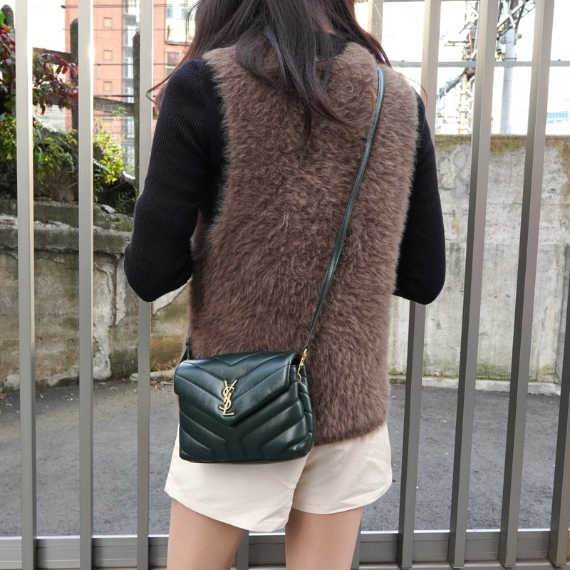 サンローラン YSLロゴ ルル レザー ショルダーバッグ グリーン