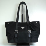 プラダ トライアングルロゴ テスート ポコノ ナイロン レザー トートバッグ ブラック