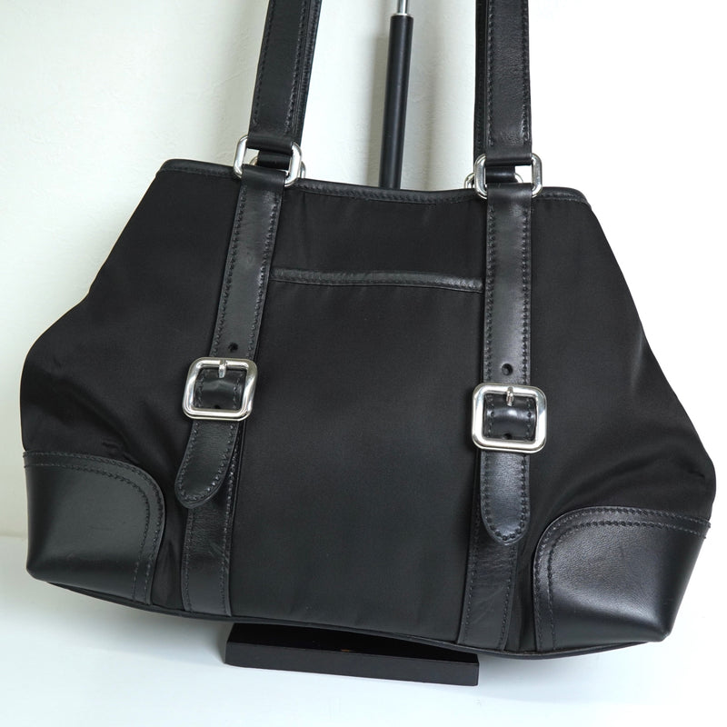 プラダ トライアングルロゴ テスート ポコノ ナイロン レザー トートバッグ ブラック