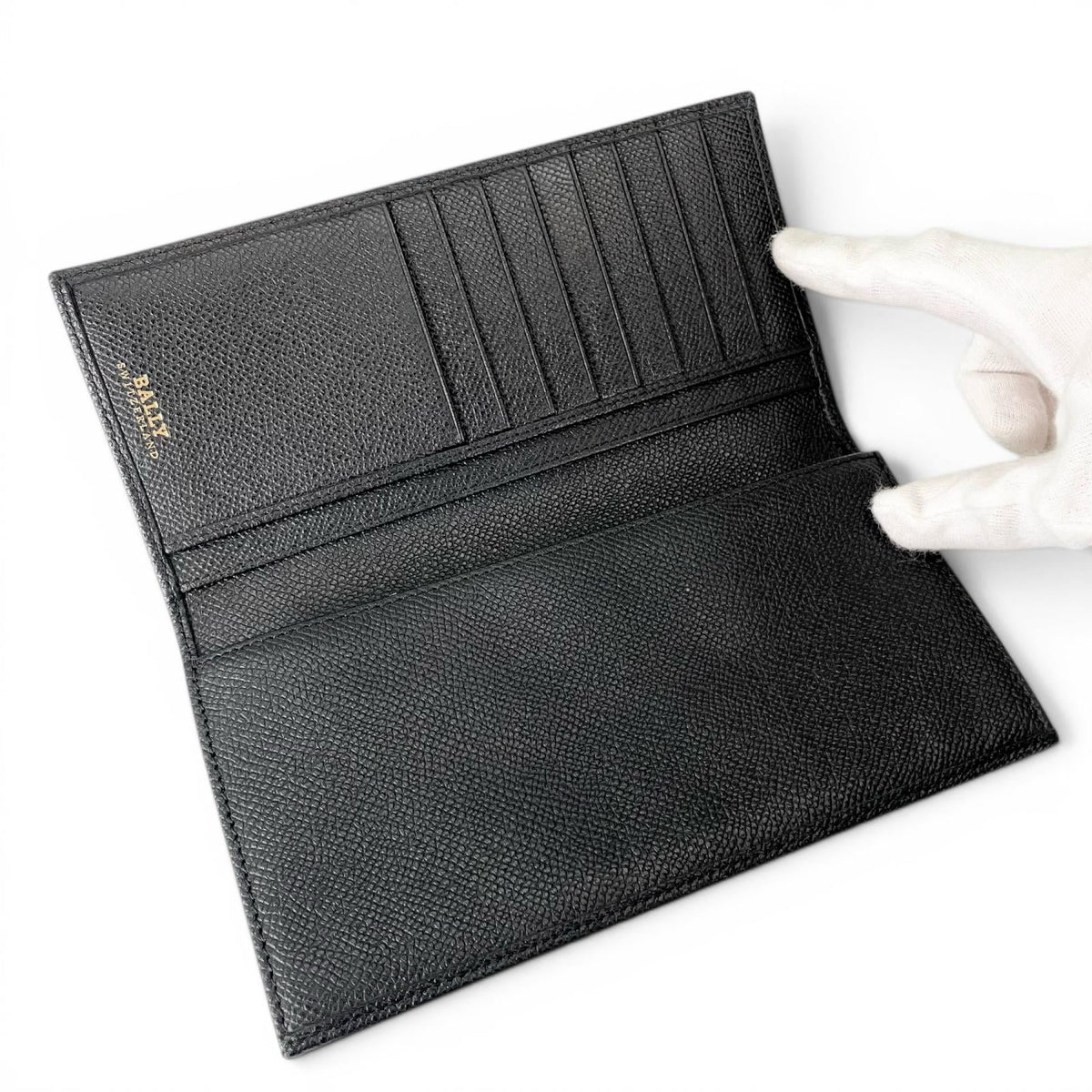 バリー LALIRO ロゴ金具付き レザー ロングウォレット 2つ折り 長財布 ブラック メンズ - NEWSED