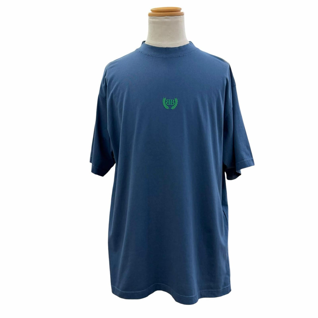 バレンシアガ LAUREL CLASSIC MEDIUM FIT T-SHIRT ダメージ加工 ロゴ刺繍 ショートスリーブ 半袖Ｔシャツ ネイビー S メンズ