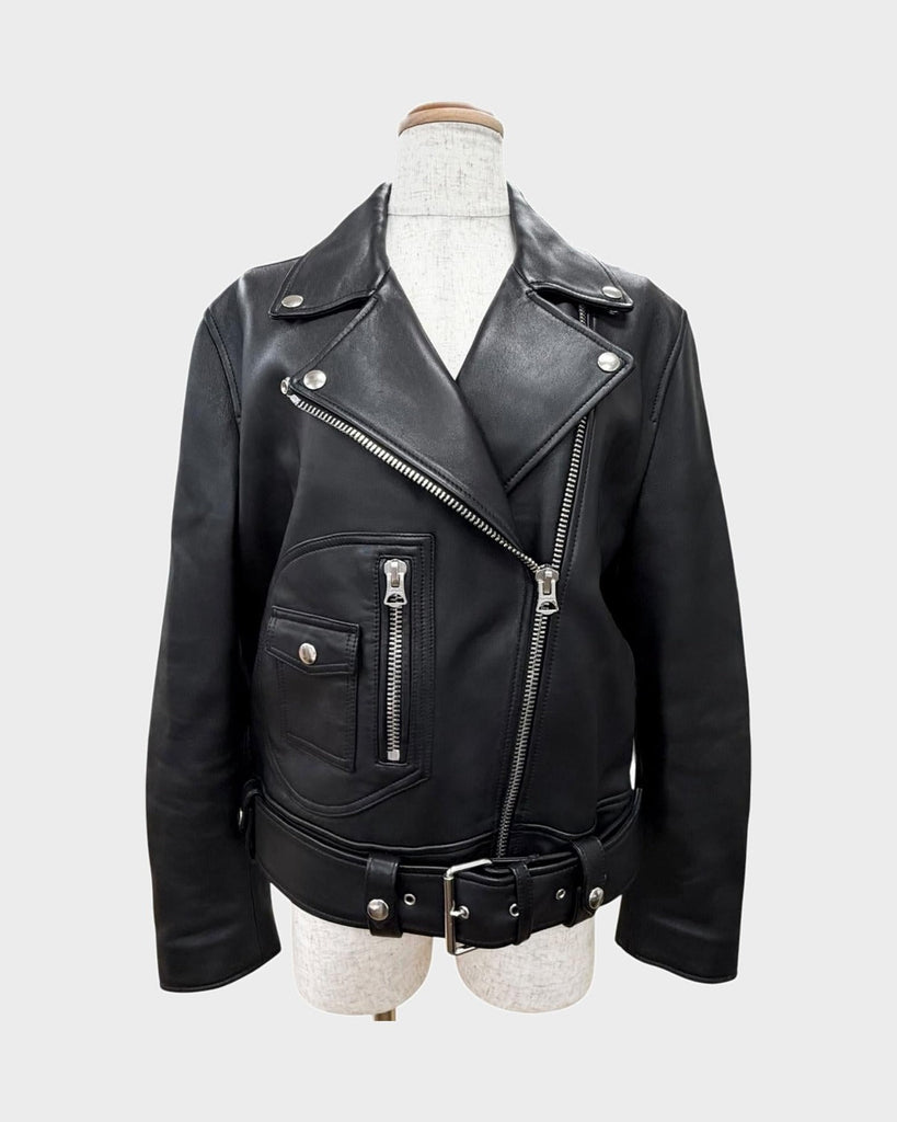 アクネストゥディオズ LEATHER BIKER JACKET レザー バイカー ライダースジャケット ブラック 34 レディース