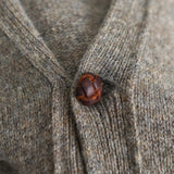 Leather Button Wool Cardigan - NEWSED