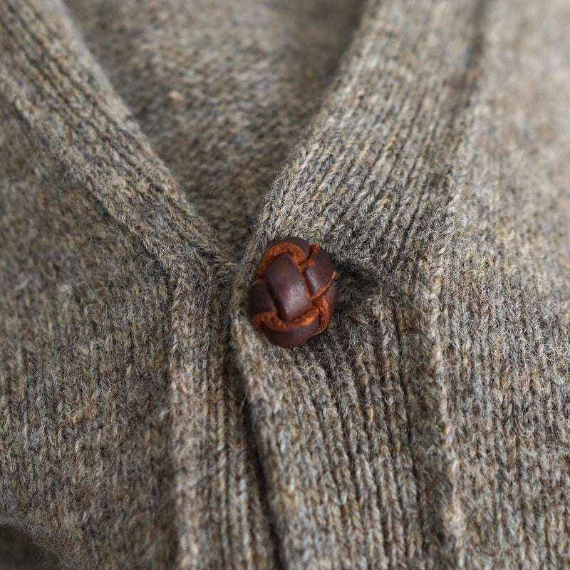 Leather Button Wool Cardigan - NEWSED