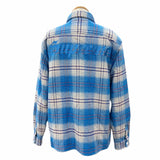 シュプリーム LINED FLANNEL SNAP SHIRT バックロゴ刺繍 裏地ボア 長袖シャツ ジャケット ブルー M メンズ - NEWSED