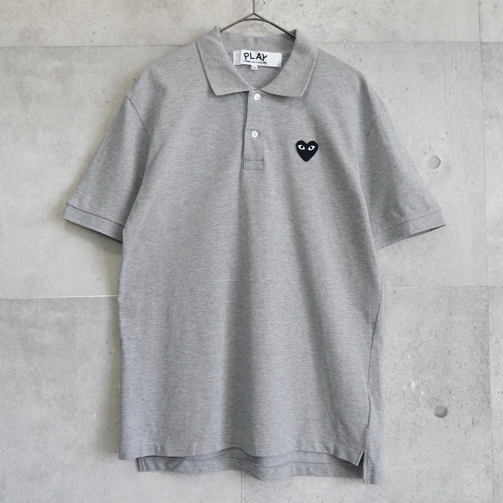 プレイ コムデギャルソン ハートロゴパッチ 半袖ポロシャツ グレー LLサイズ AD2008