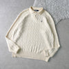 Logo Embroidery Cable Knit Collar Sweater