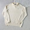 Logo Embroidery Cable Knit Collar Sweater
