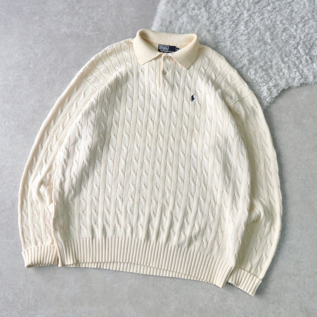 Logo Embroidery Cable Knit Collar Sweater