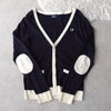 Logo Embroidery Elbow Patch Cardigan