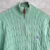 Logo Embroidery Half-zip Cable Knit Sweater
