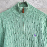 Logo Embroidery Half - zip Cable Knit Sweater - NEWSED