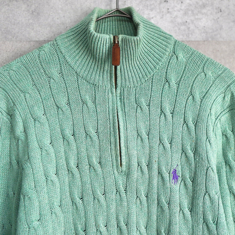 Logo Embroidery Half - zip Cable Knit Sweater - NEWSED