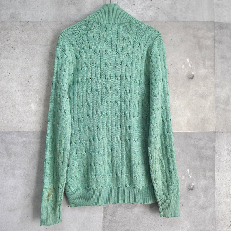 Logo Embroidery Half - zip Cable Knit Sweater - NEWSED