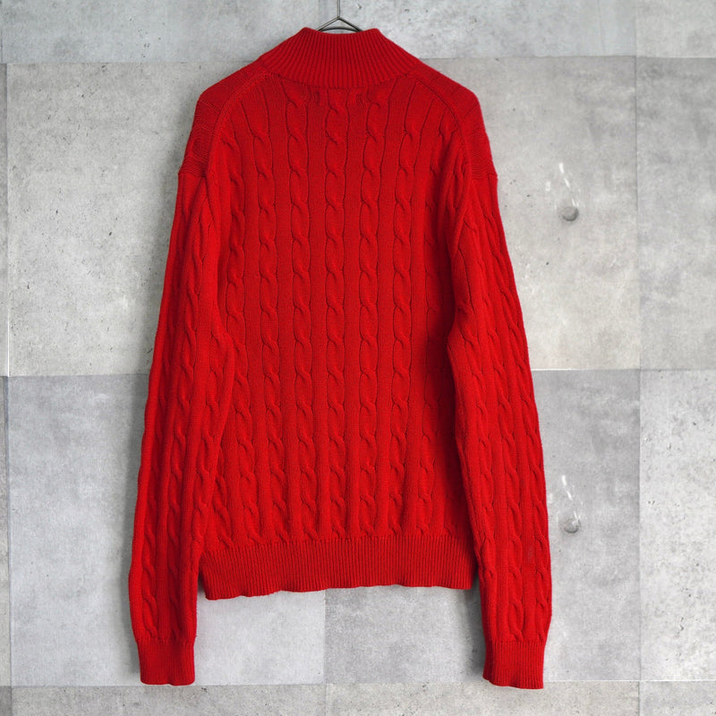 Logo Embroidery Half - zip Cable Knit Sweater - NEWSED