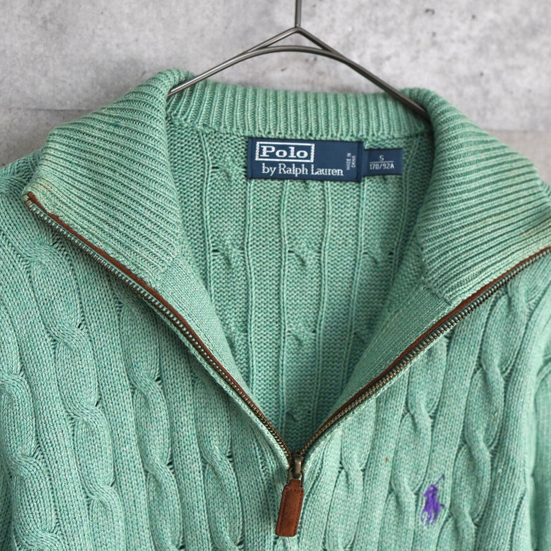 Logo Embroidery Half - zip Cable Knit Sweater - NEWSED