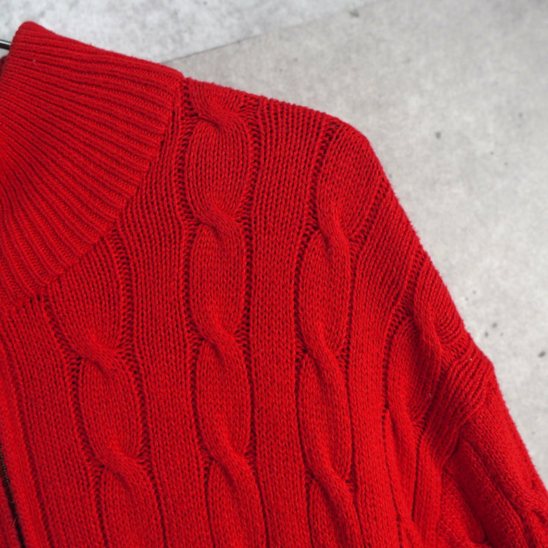 Logo Embroidery Half - zip Cable Knit Sweater - NEWSED