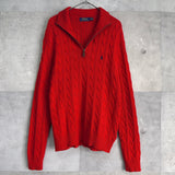 Logo Embroidery Half - zip Cable Knit Sweater - NEWSED